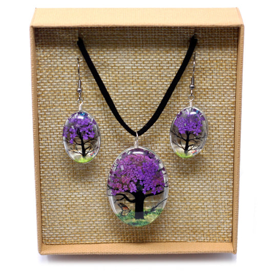 Pressed Flower Tree Of Life Jewellery Set