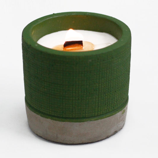 Green Concrete Wooden Wick Candle - Sea Moss & Herbs