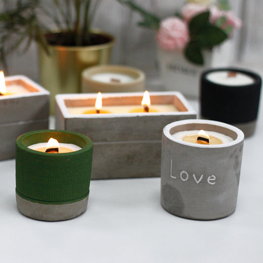Concrete Wooden Wick Candle In Reusable Container | Multiple Styles & Scents Available