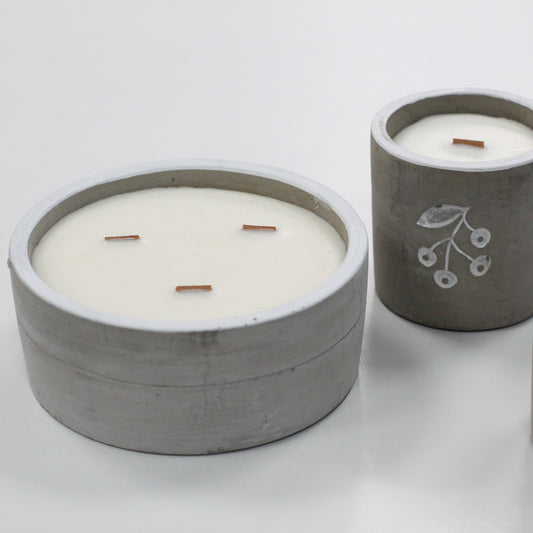 Concrete Wooden Wick Candle - Vanilla & Orange