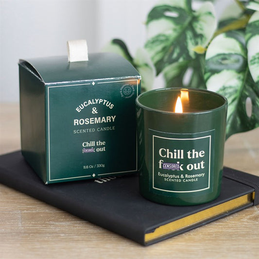 Sweary Candle Eucalyptus & Rosemary Scented Funny Self-Care Gift for Stressed Adults, Chill Out Aromatherapy Jar