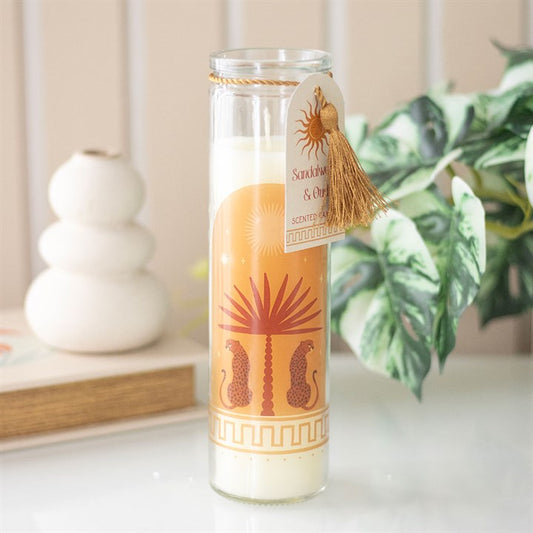 Sandalwood & Oud Leopard Print Candle 50-Hour Tube Candle in Stylish Abstract Jar Vegan Wax, Cosy Luxury Scent