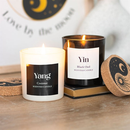 Yin Yang Candle Set Black Oud and Coconut Scents Set of 2 Complementary Candles for Balance, Relaxation & Energy