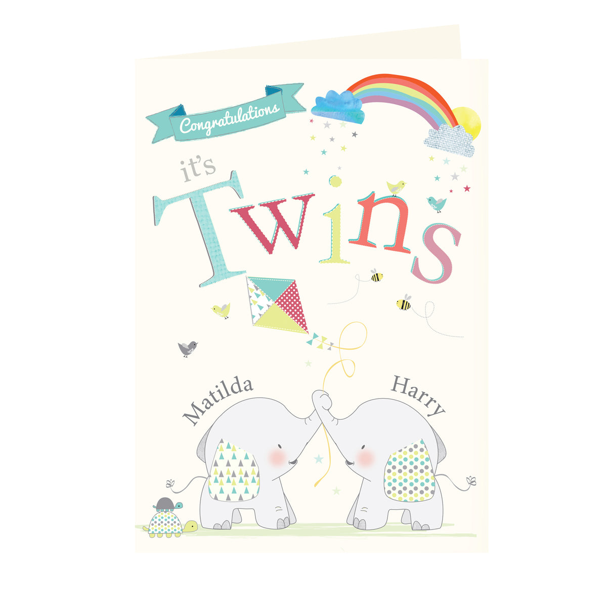 Personalised ‘Congratulations It’s Twins’ Greeting Card | A Sweet Welcome for Double the Joy - Artfully Curated Creations and identify whats in the image