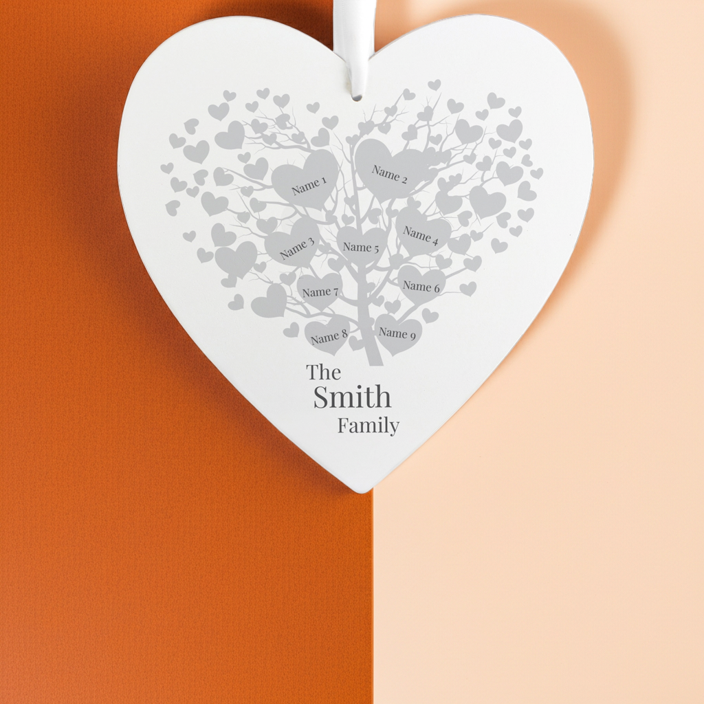 Personalised Family Tree Large Wooden Heart | A Beautiful Keepsake Gift for the Home