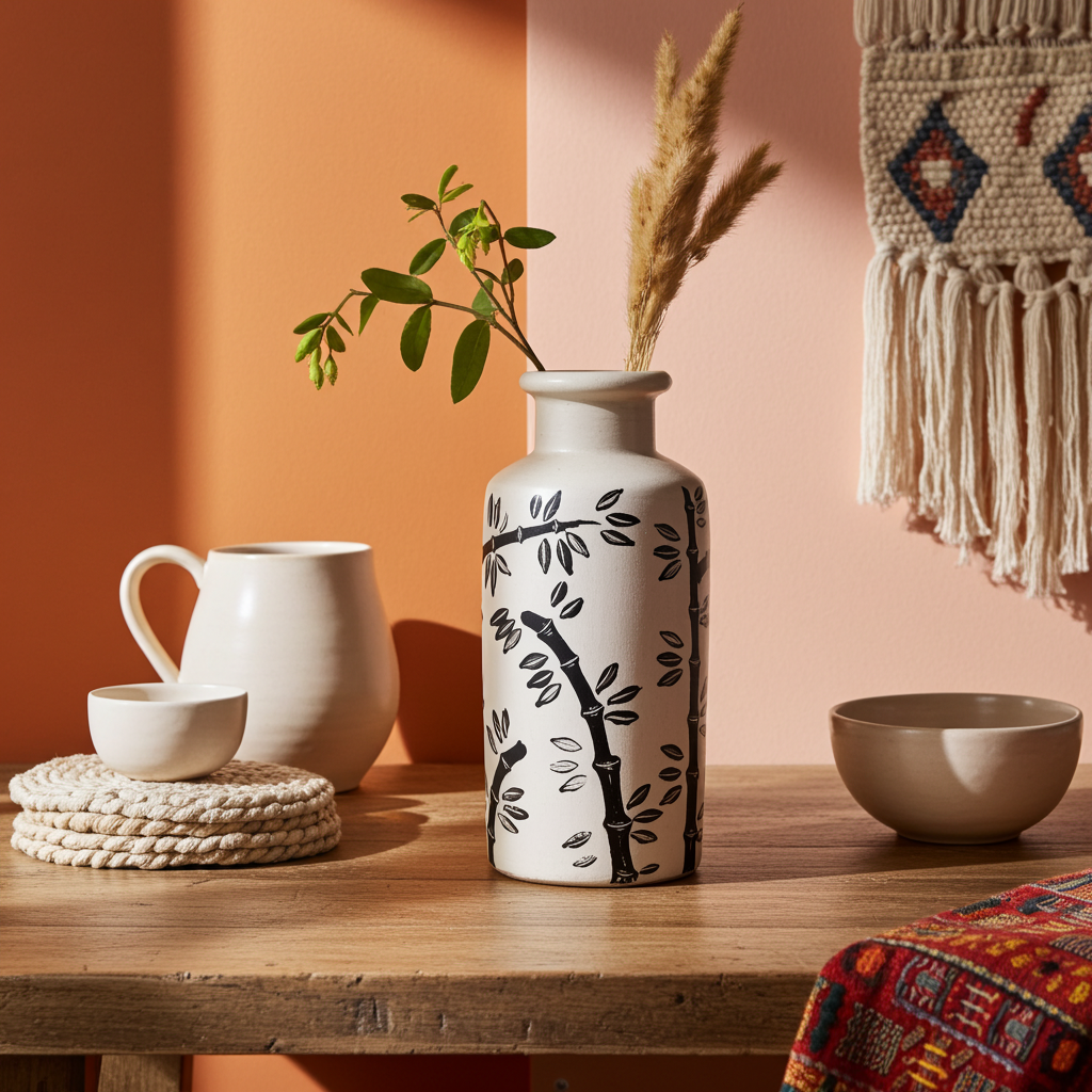 Bamboo Motif Cylinder Vase From Lombok