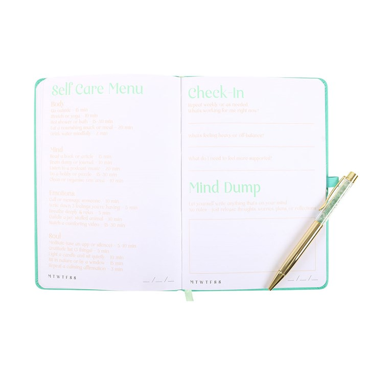 Mint Green A5 Wellness Journal with Aventurine Crystal Pen for Self Care