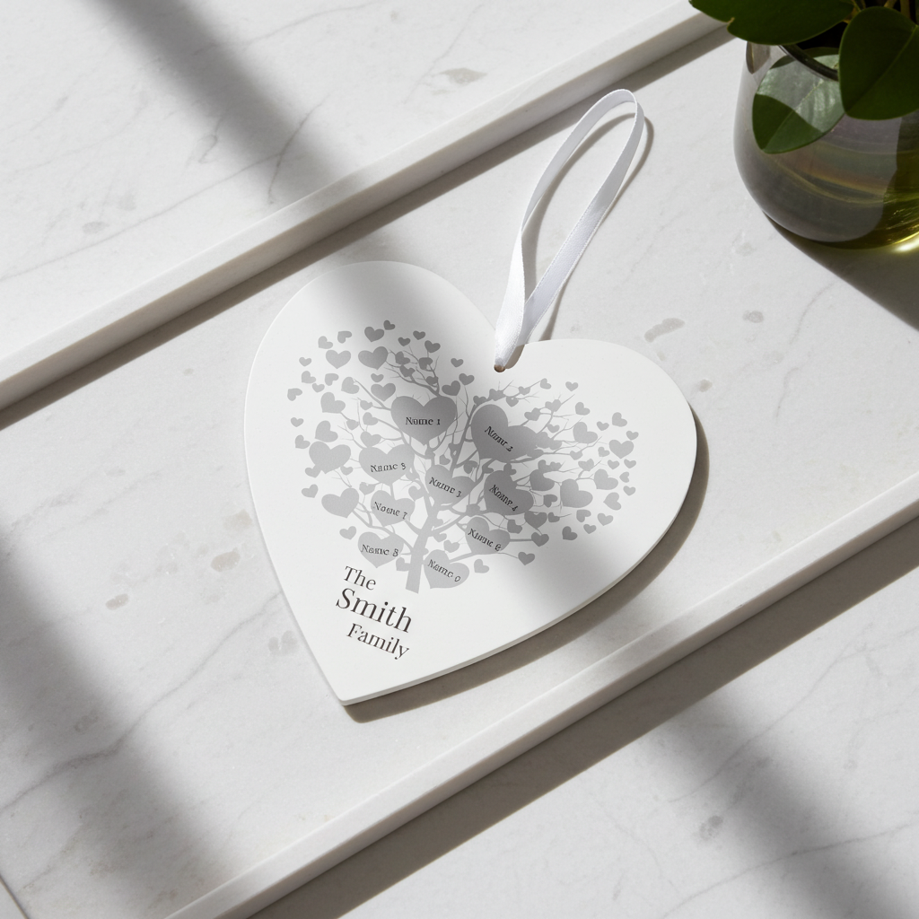 Personalised Family Tree Large Wooden Heart | A Beautiful Keepsake Gift for the Home