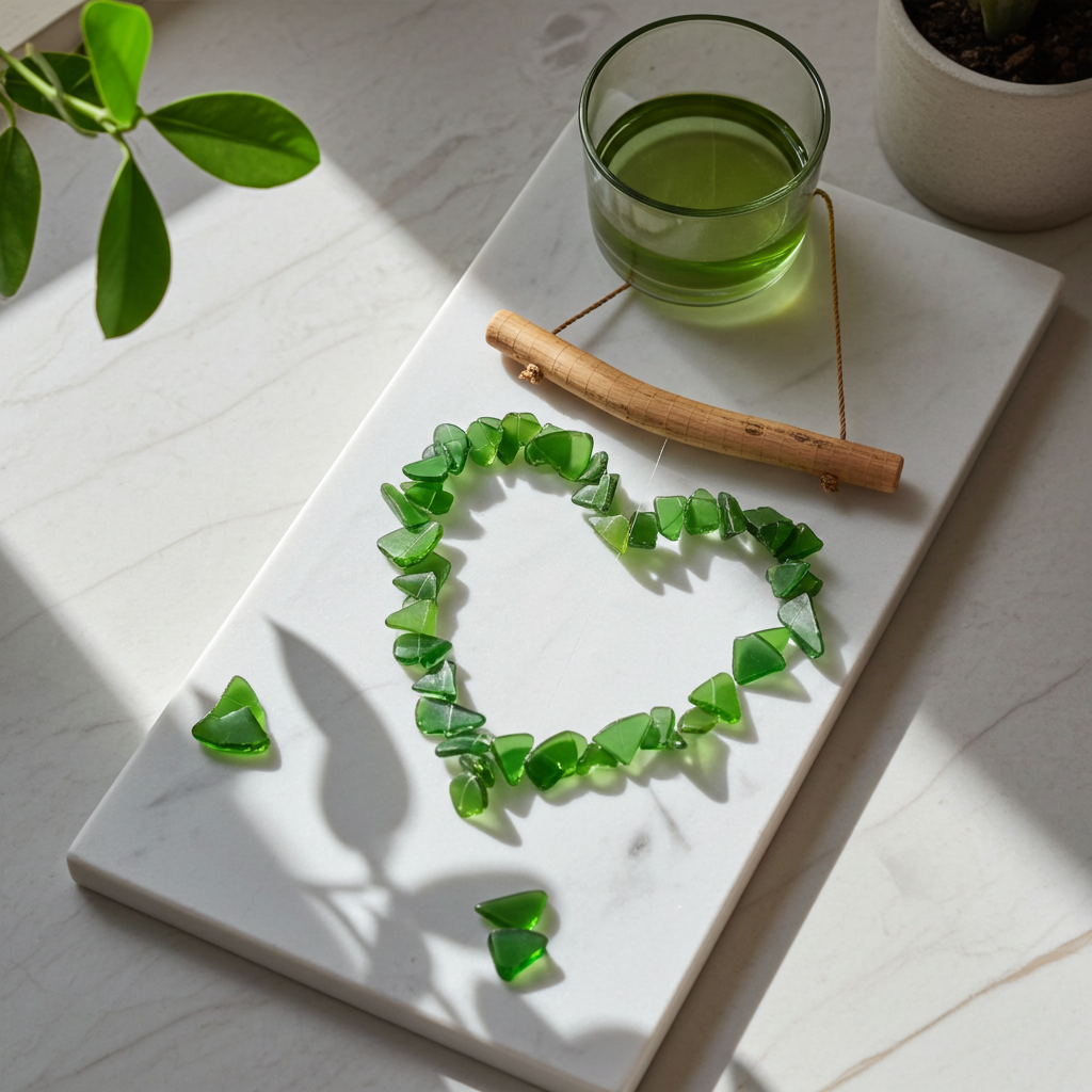 Recycled Glass Love Wind Chimes - Green