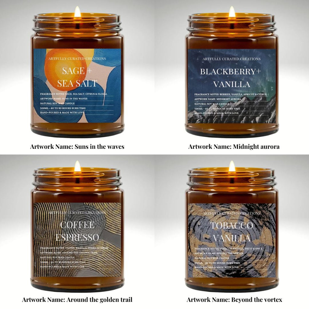 Art Candle Original Clay Artwork Scented Soy Wax in Amber Jar, Handmade Gift, Wedding Favor, Unique Home Décor Candle, Luxury Party Bag Gift