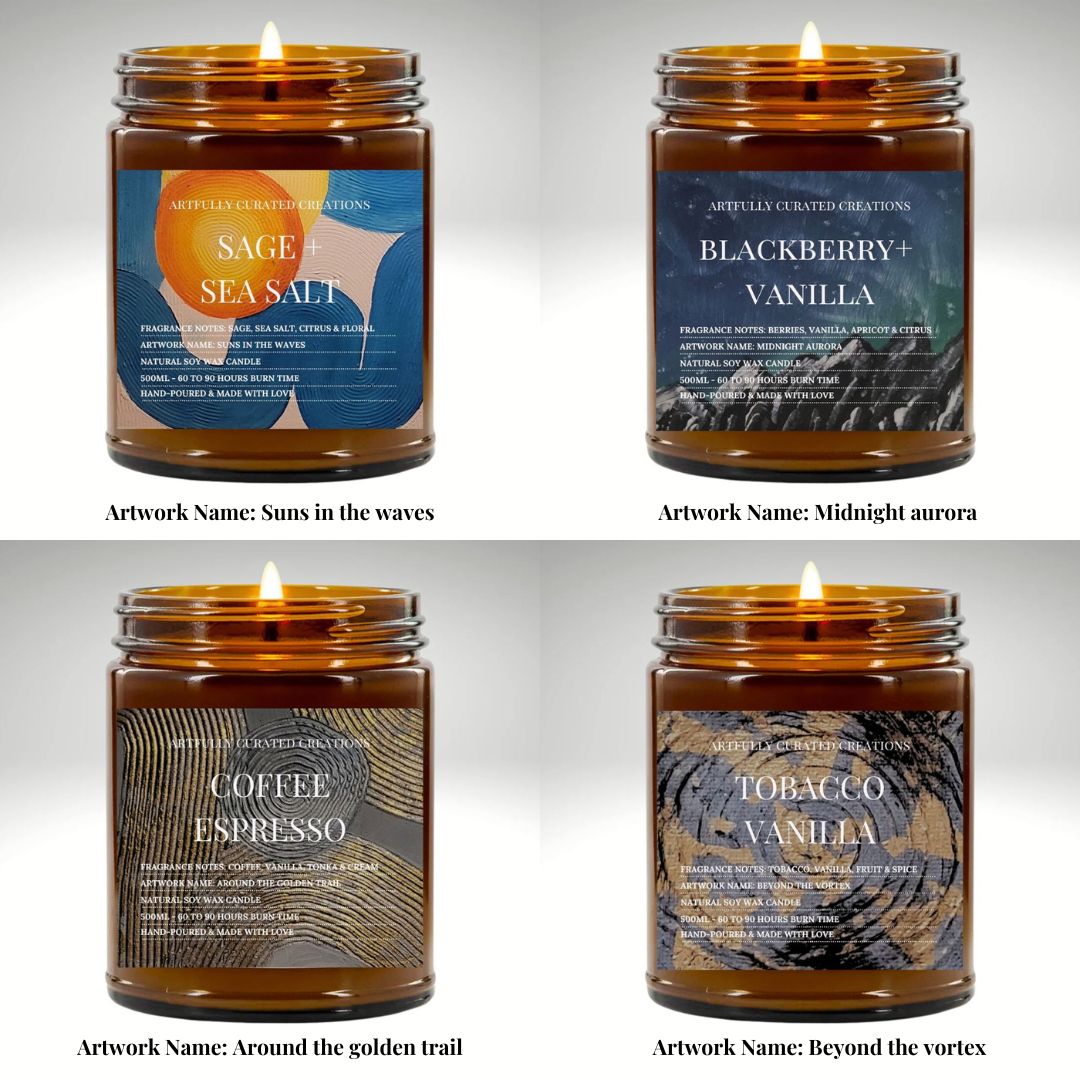 Art Candle Original Clay Artwork Scented Soy Wax in Amber Jar, Handmade Gift, Wedding Favor, Unique Home Décor Candle, Luxury Party Bag Gift - Artfully Curated Creations and identify whats in the image