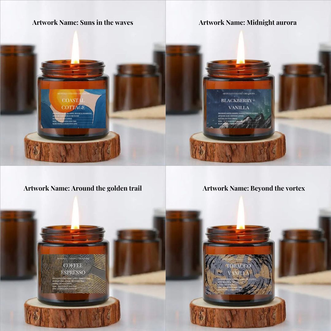Art Candle Original Clay Artwork Scented Soy Wax in Amber Jar, Handmade Gift, Wedding Favor, Unique Home Décor Candle, Luxury Party Bag Gift - Artfully Curated Creations and identify whats in the image