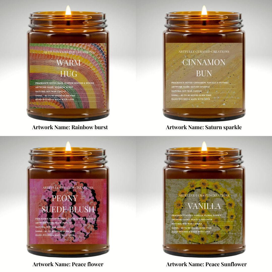 Art Candle Original Clay Artwork Scented Soy Wax in Amber Jar, Handmade Gift, Wedding Favor, Unique Home Décor Candle, Luxury Party Bag Gift - Artfully Curated Creations and identify whats in the image
