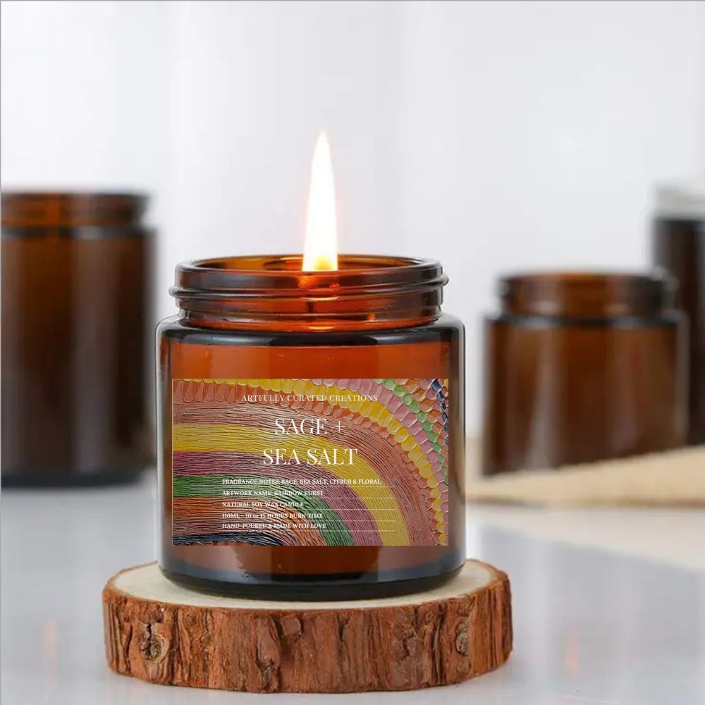 Art Candle Original Clay Artwork Scented Soy Wax in Amber Jar, Handmade Gift, Wedding Favor, Unique Home Décor Candle, Luxury Party Bag Gift - Artfully Curated Creations and identify whats in the image