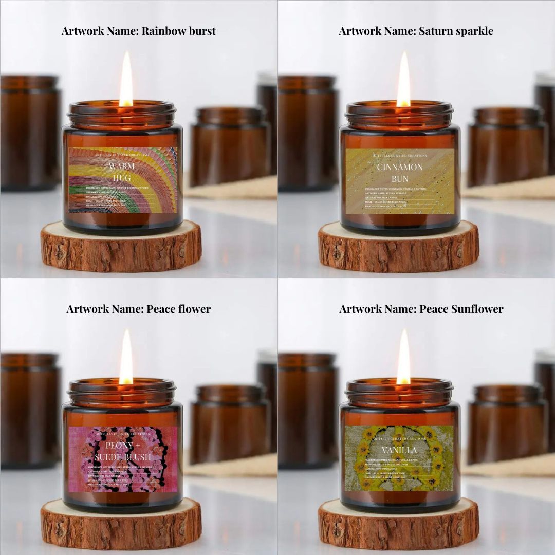 Art Candle Original Clay Artwork Scented Soy Wax in Amber Jar, Handmade Gift, Wedding Favor, Unique Home Décor Candle, Luxury Party Bag Gift - Artfully Curated Creations and identify whats in the image