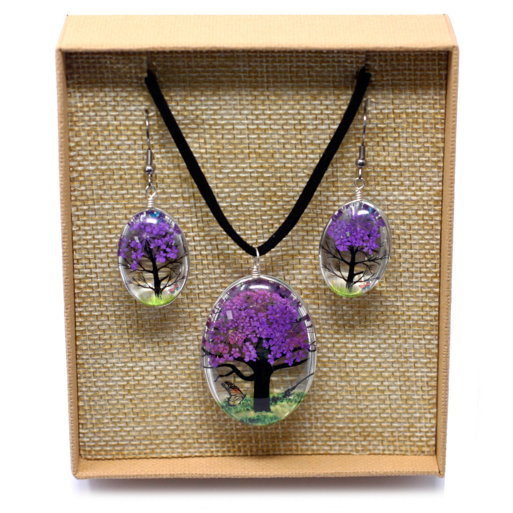 Pressed Flower Tree Of Life Jewellery Set