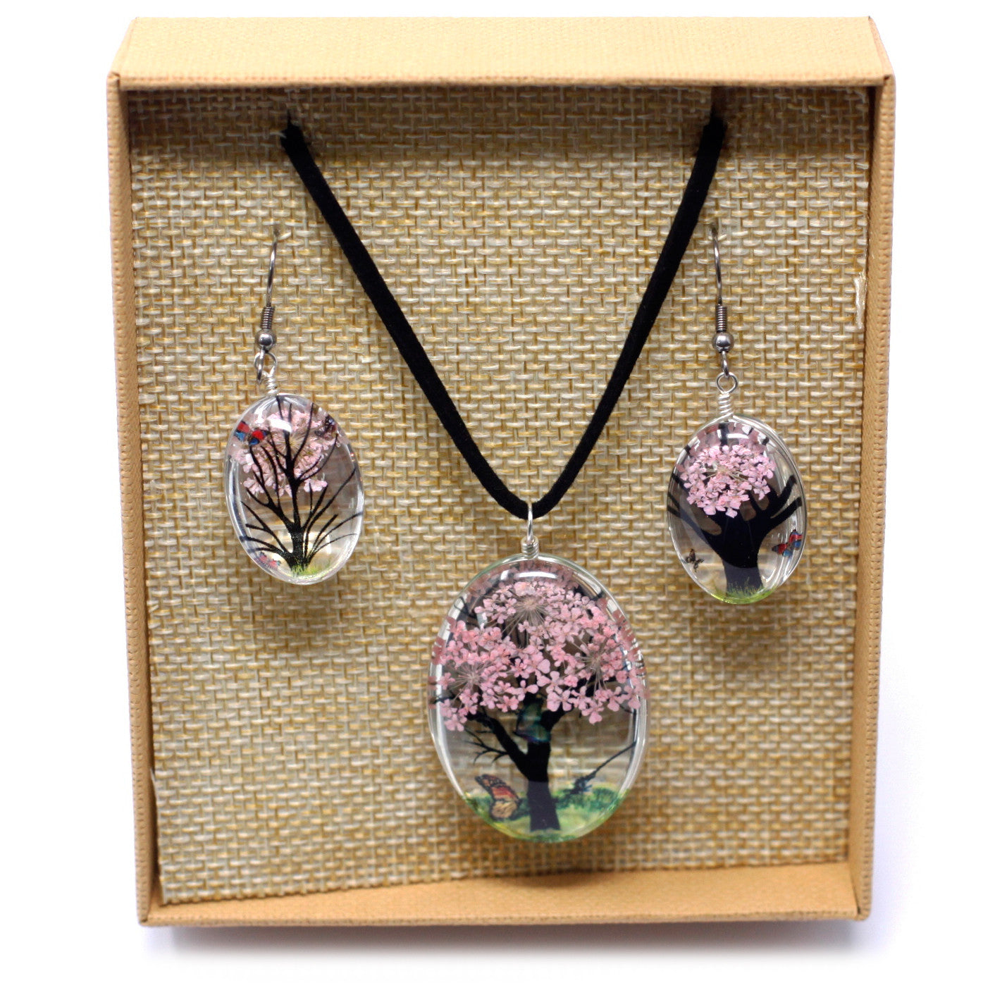 Pressed Flower Tree Of Life Jewellery Set