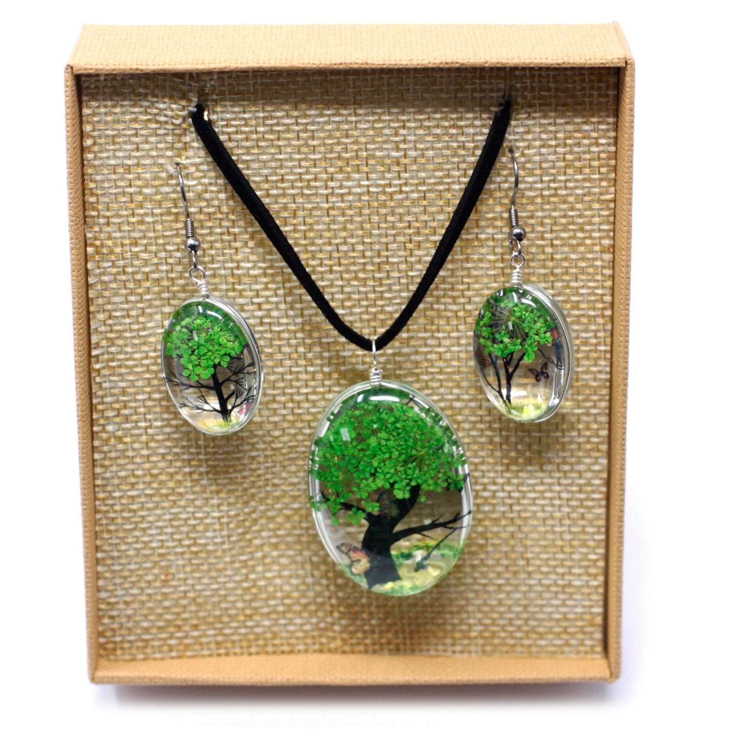 Pressed Flower Tree Of Life Jewellery Set