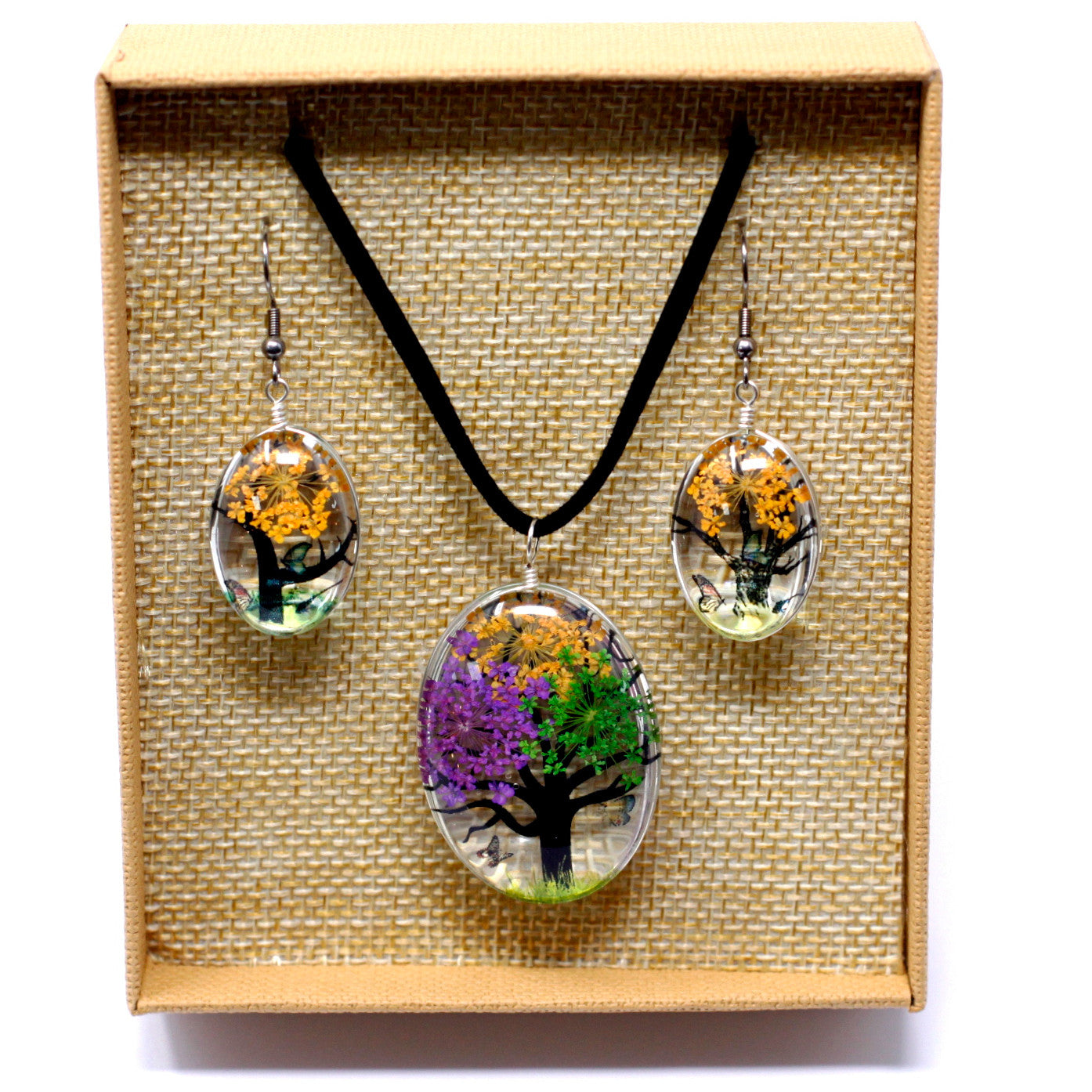 Pressed Flower Tree Of Life Jewellery Set