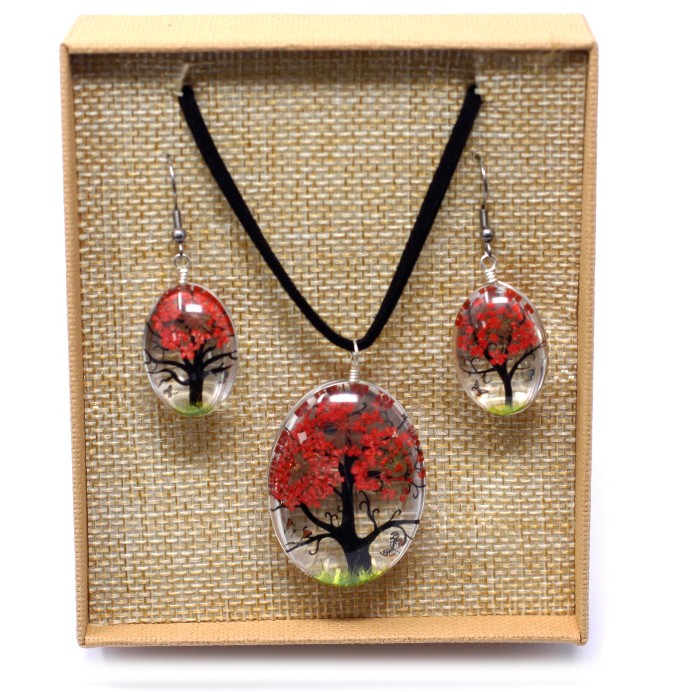 Pressed Flower Tree Of Life Jewellery Set