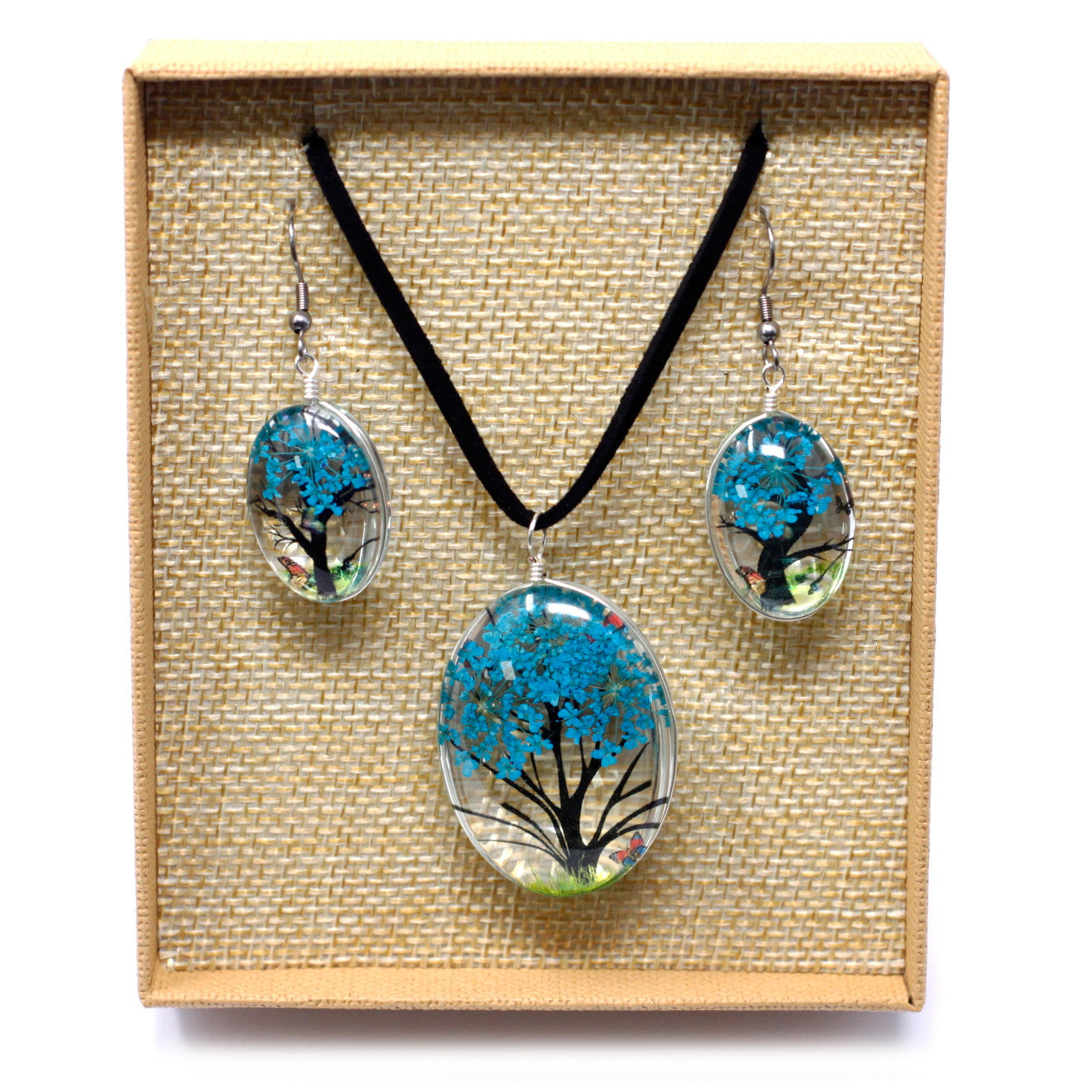 Pressed Flower Tree Of Life Jewellery Set