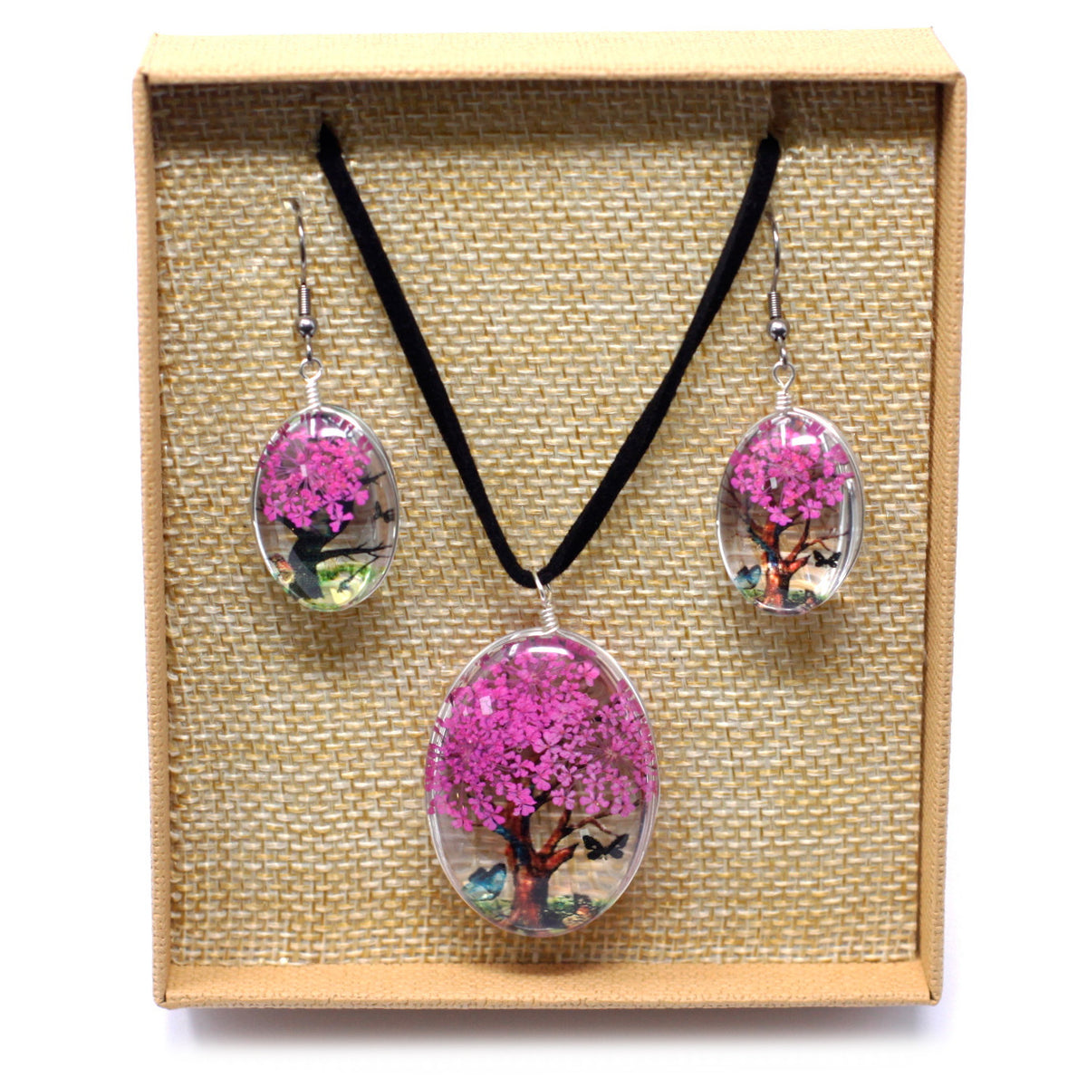Pressed Flower Tree Of Life Jewellery Set - Artfully Curated Creations and identify whats in the image