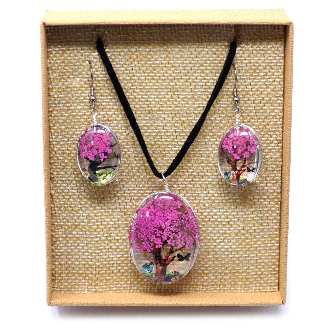 Pressed Flower Tree Of Life Jewellery Set