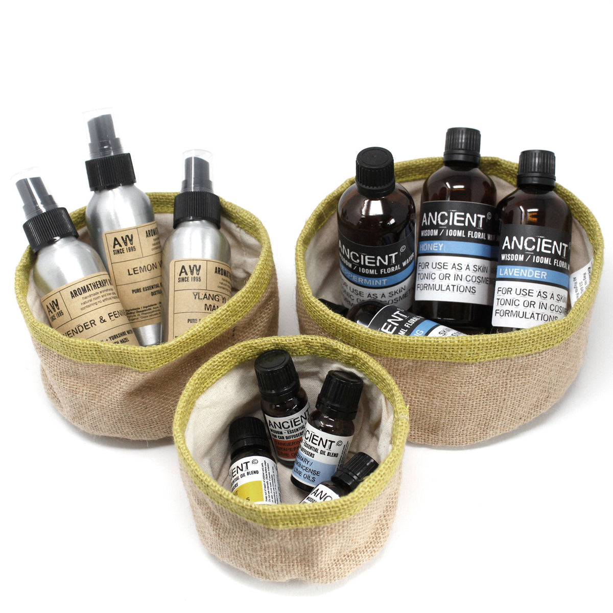Set Of 3 Natural Jute Baskets - Artfully Curated Creations and identify whats in the image