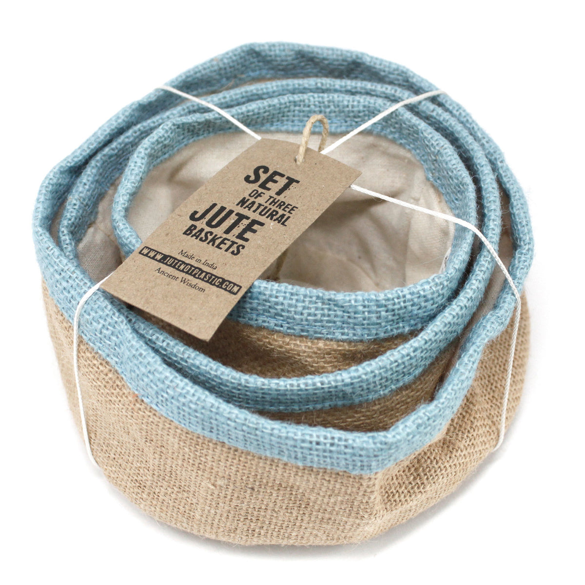 Set Of 3 Natural Jute Baskets - Artfully Curated Creations and identify whats in the image