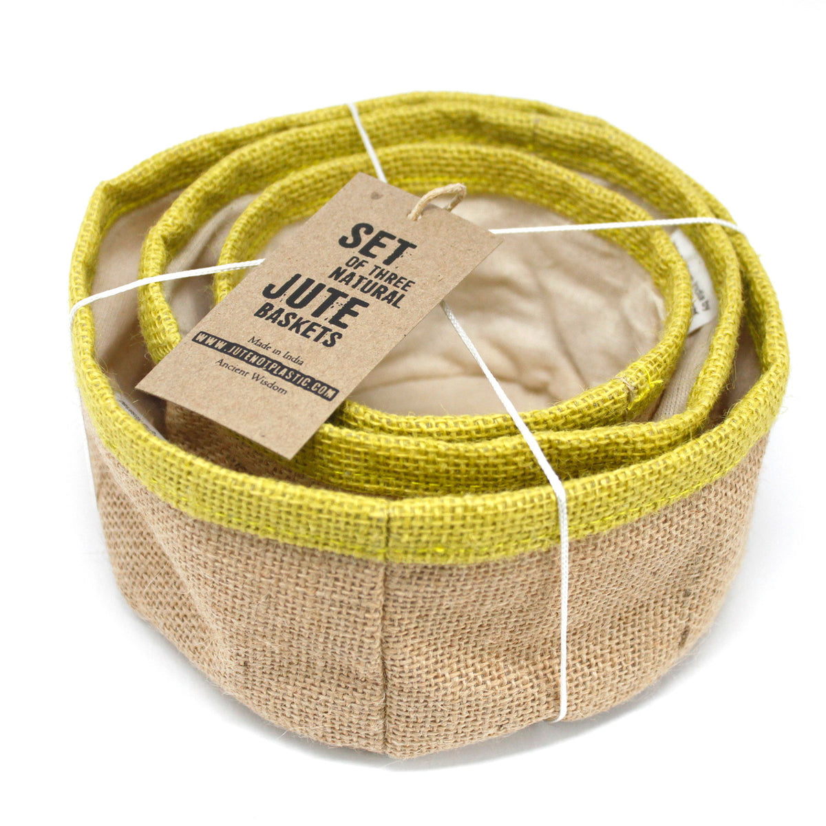 Set Of 3 Natural Jute Baskets - Artfully Curated Creations and identify whats in the image