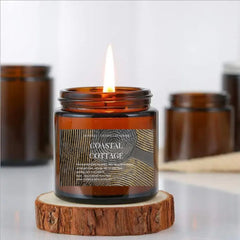 Artwork Soy Candle In Amber Glass Jar - Coastal Cottage