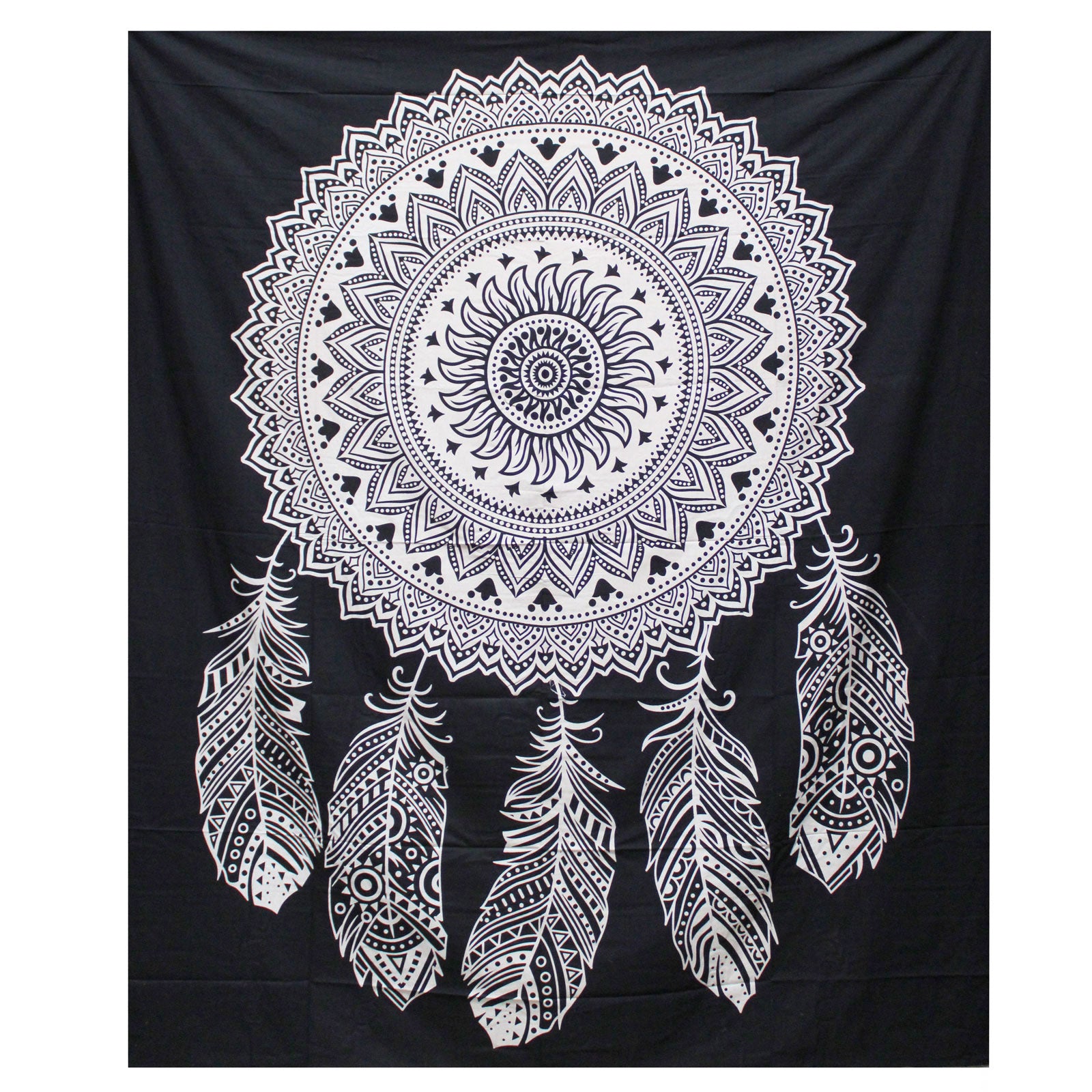 Black & White Double Bed Spread / Wall Art - Dream Catcher