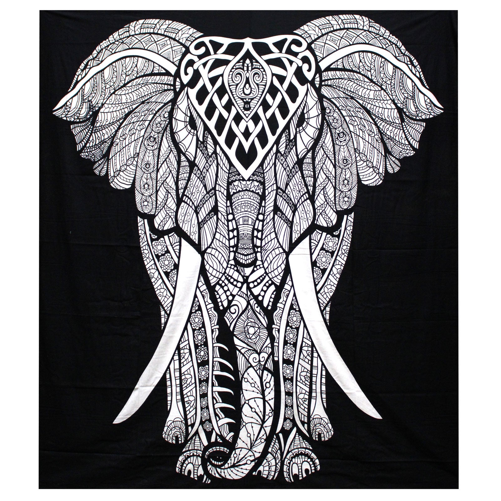 Black & White Double Bed Spread / Wall Art - Elephant