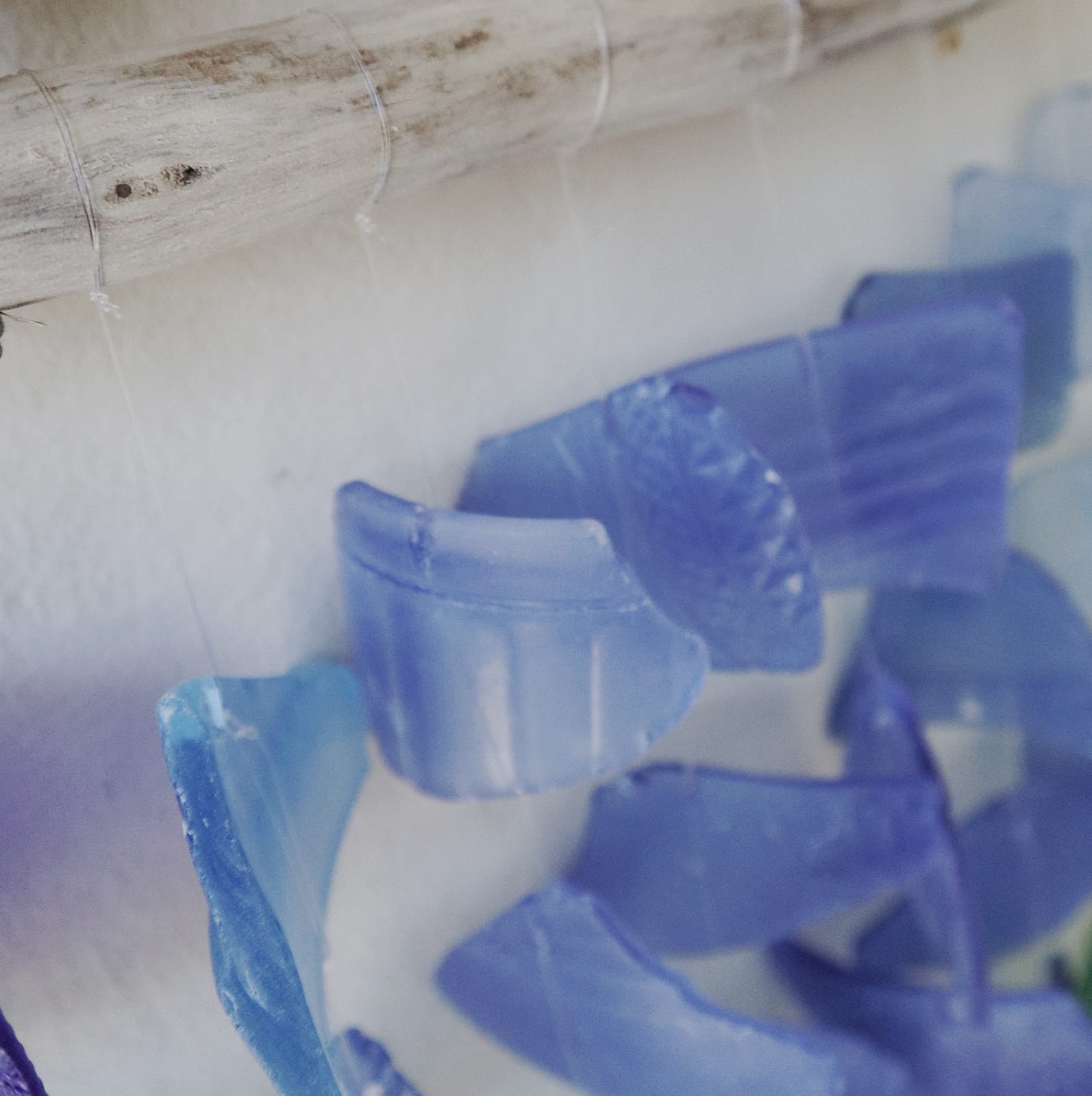 Recycled Glass Three Stick Wind Chimes - Blue