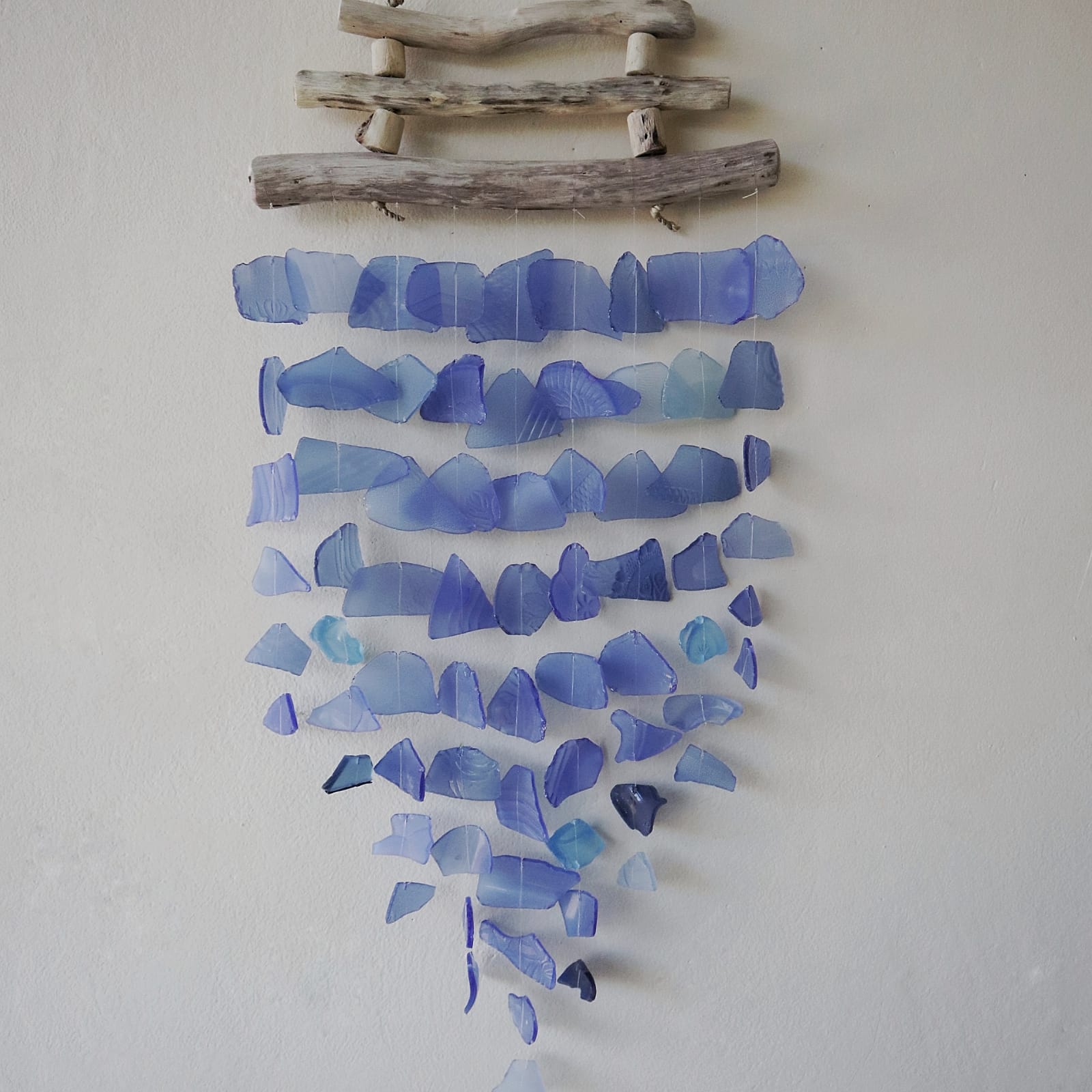 Recycled Glass Three Stick Wind Chimes - Blue