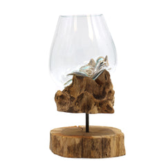 Molton Glass Large Bowl On Wooden Stand