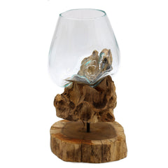 Molton Glass Large Bowl On Wooden Stand