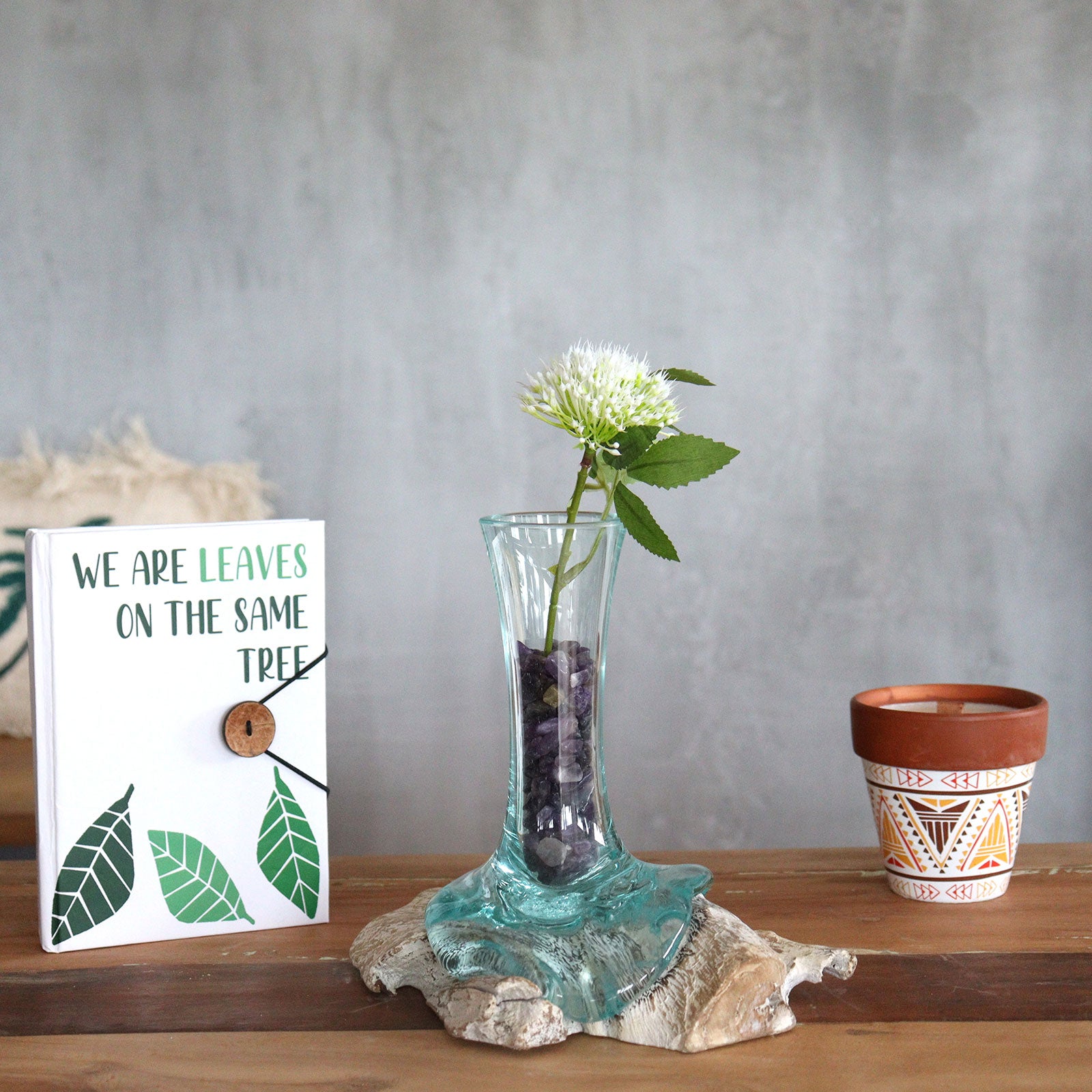Molton Glass Small Vase On A Whitewashed Wooden Stand