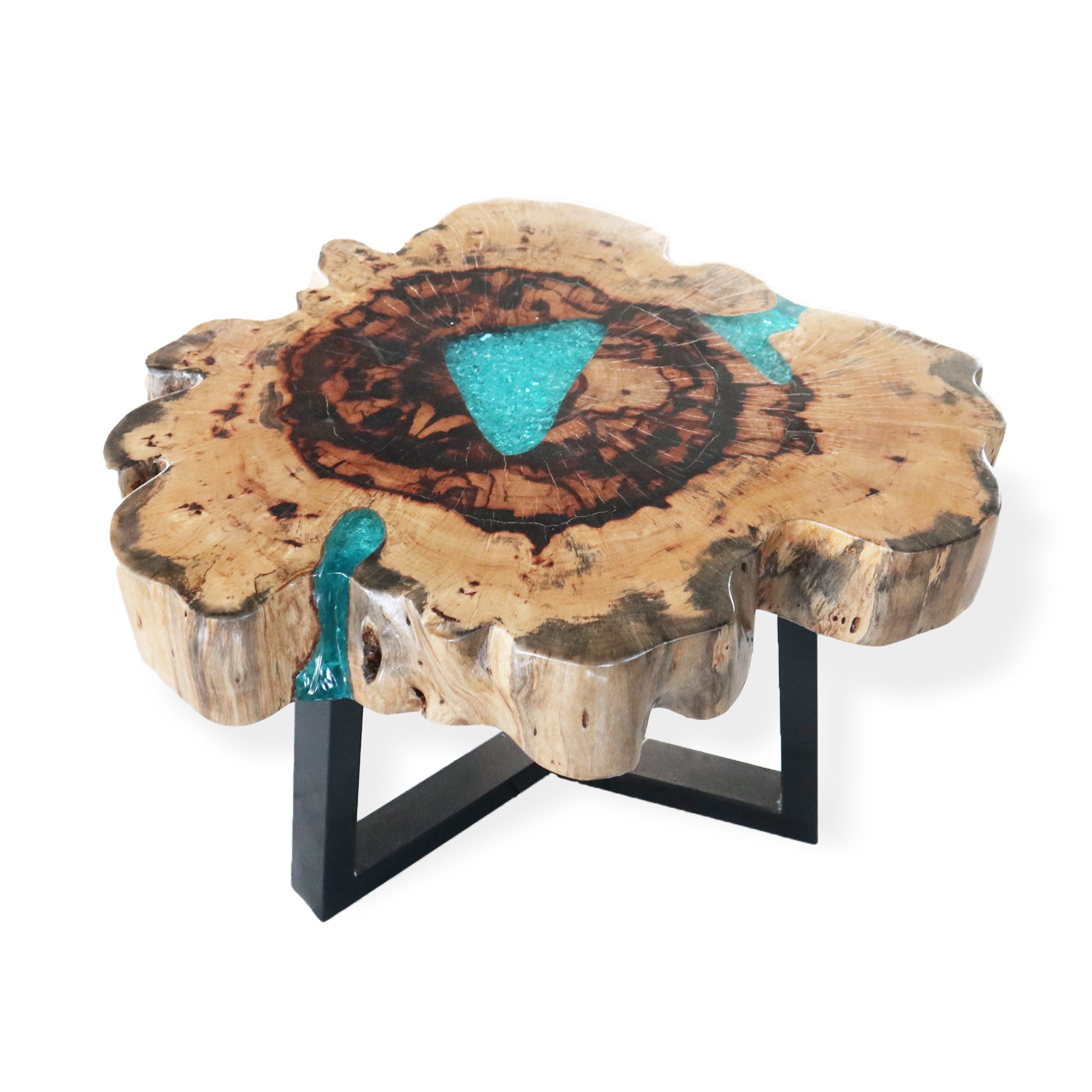 Tamarind Wood and Resin Coffee Table – Handmade, Durable, Unique Patterns, Aqua Sky Blue Resin, Rustic Modern Design