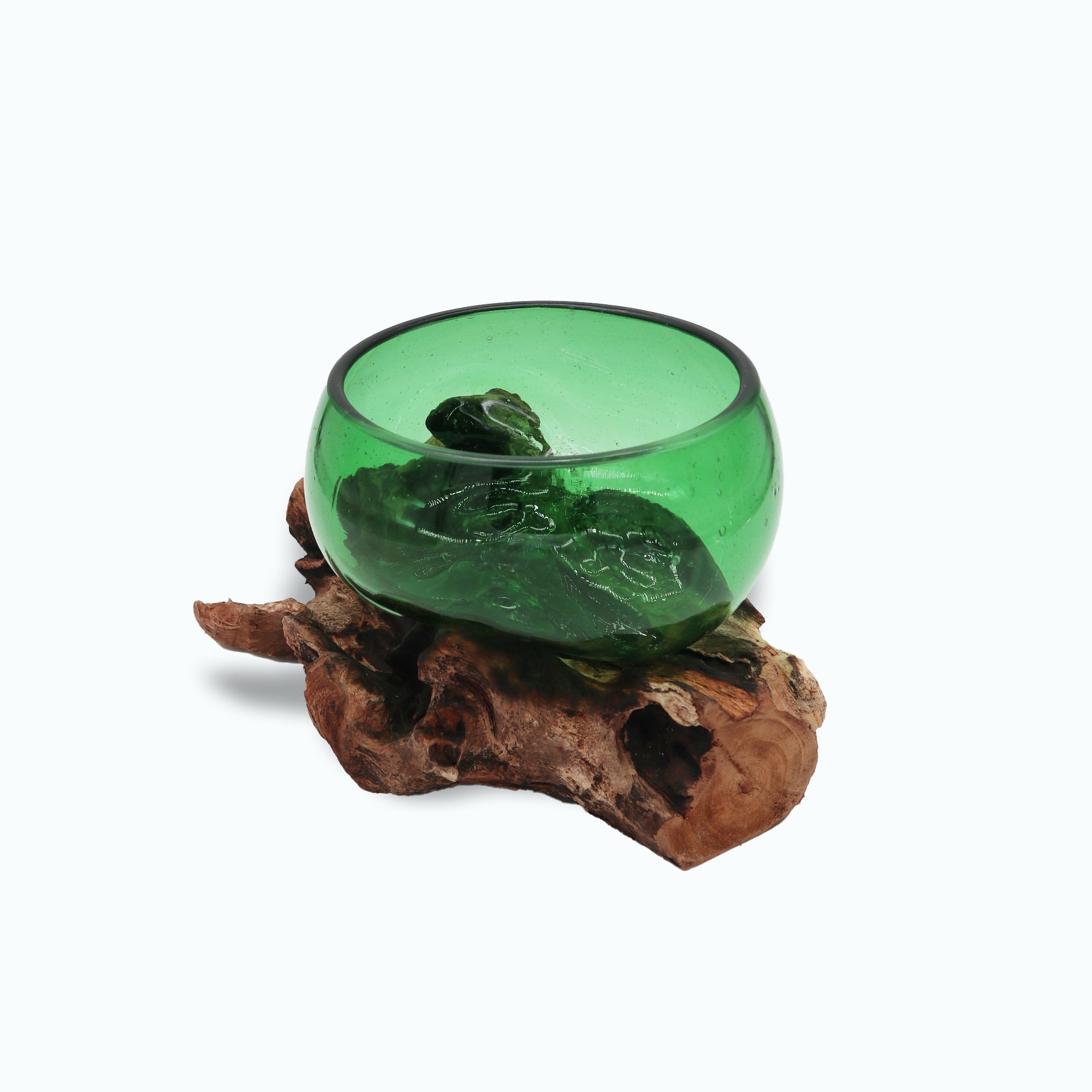 Molton Recycled Beer Bottle Glass Wide Bowl On Wooden Stand