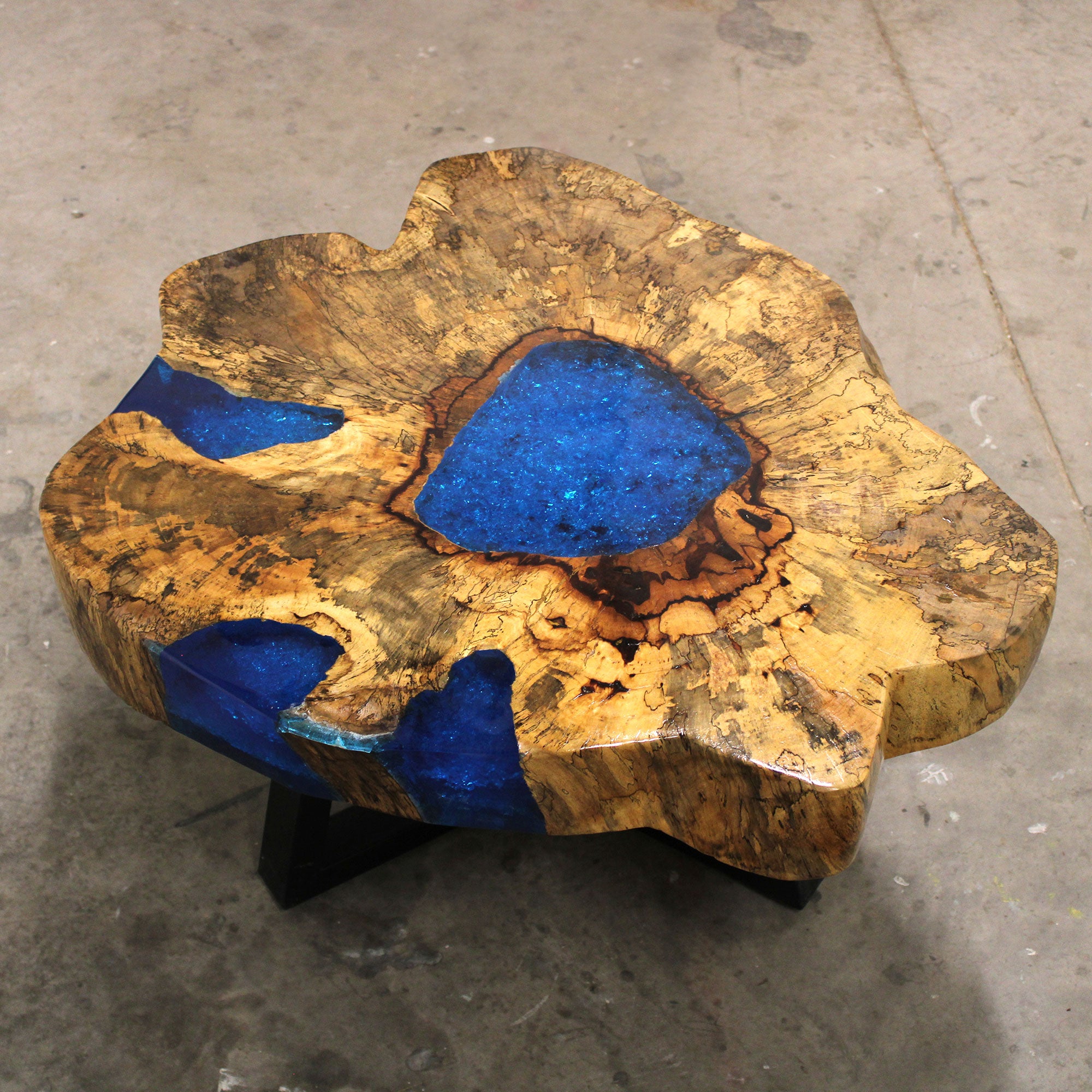 Tamarind Wood and Resin Coffee Table – Handmade, Durable, Unique Patterns, Aqua Sky Blue Resin, Rustic Modern Design