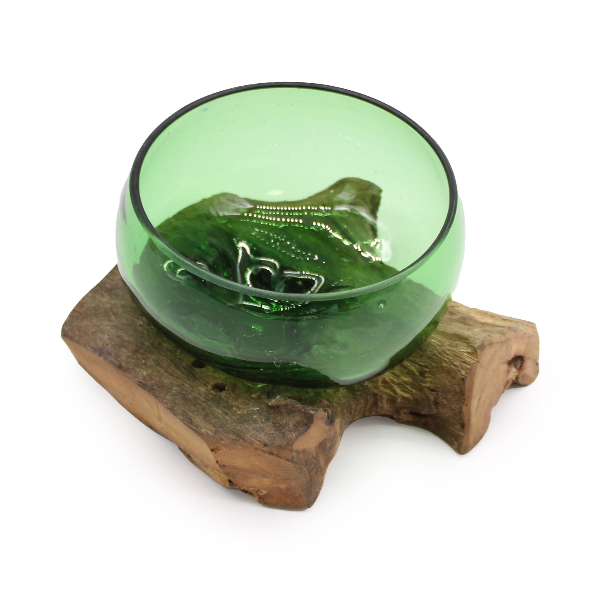 Molton Recycled Beer Bottle Glass Wide Bowl On Wooden Stand