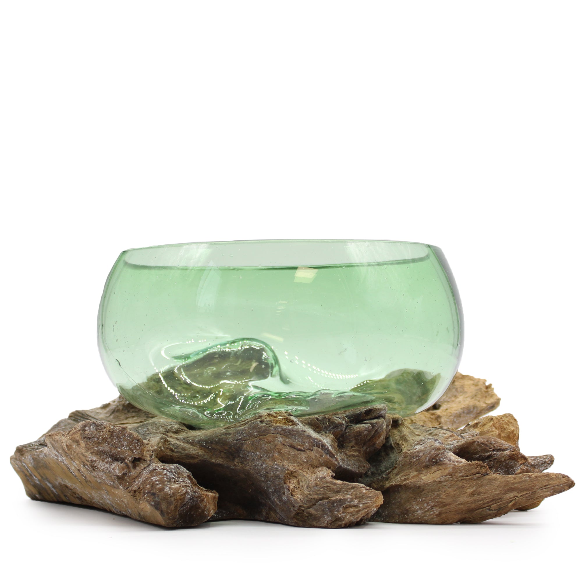 Molton Recycled Beer Bottle Glass Large Wide Bowl On Wooden Stand