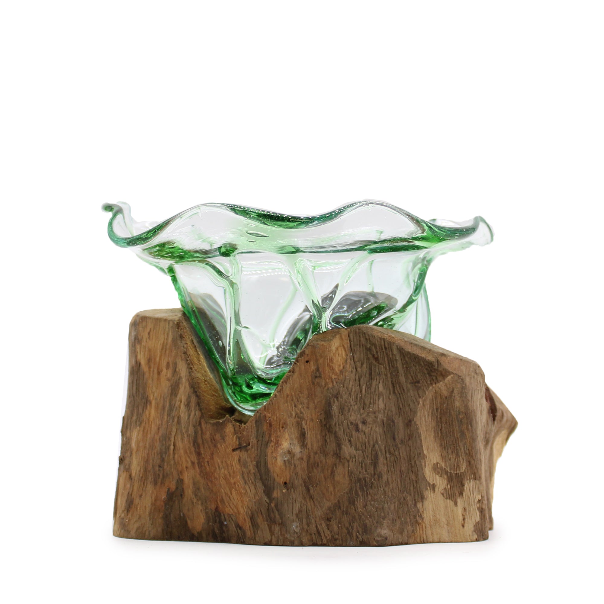 Molton Recycled Beer Bottle Glass Sweet Bowl On Wooden Stand