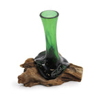 Molton Recycled Beer Bottle Glass Flower Vase On Wooden Stand