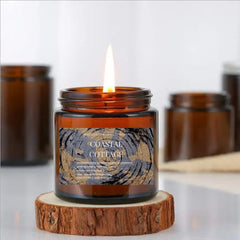 Artwork Soy Candle In Amber Glass Jar - Coastal Cottage