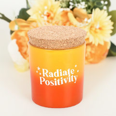 Radiate Positivity Lemon & Bergamot Scented Candle Colourful Glass Jar with Cork Lid Fresh Uplifting Citrus Candle, 20-Hour Burn Time