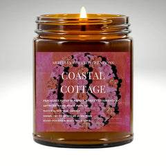 Artwork Soy Candle In Amber Glass Jar - Coastal Cottage