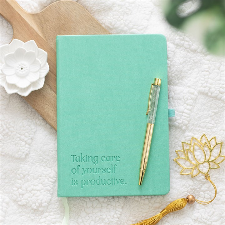 Mint Green A5 Wellness Journal with Aventurine Crystal Pen for Self Care