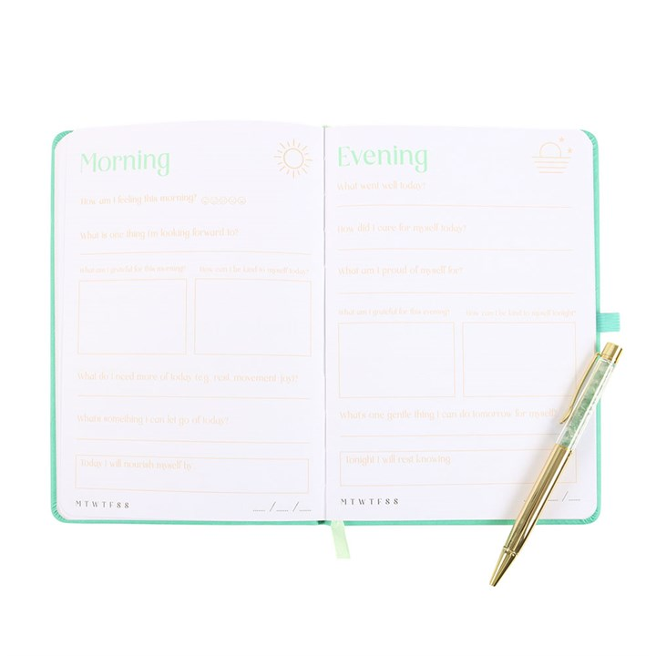 Mint Green A5 Wellness Journal with Aventurine Crystal Pen for Self Care